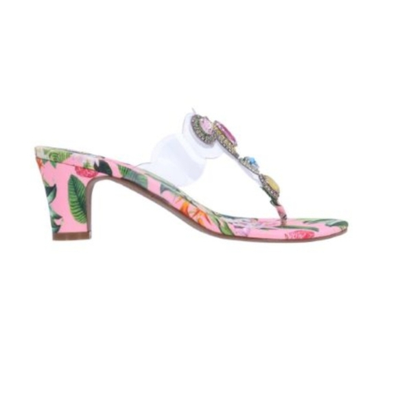 J.RENEE VARANESE CLEAR/PINK/GREEN FLORAL EMBELLISHED HEELS "IN Original Box" - Picture 3 of 6